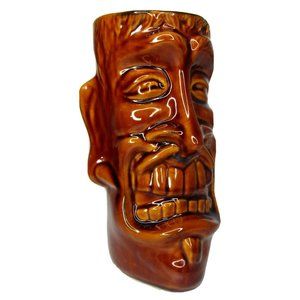 Tiki Mug Brown Headhunter Tiki Farm by Squid Large 7” 2000 Las Vegas